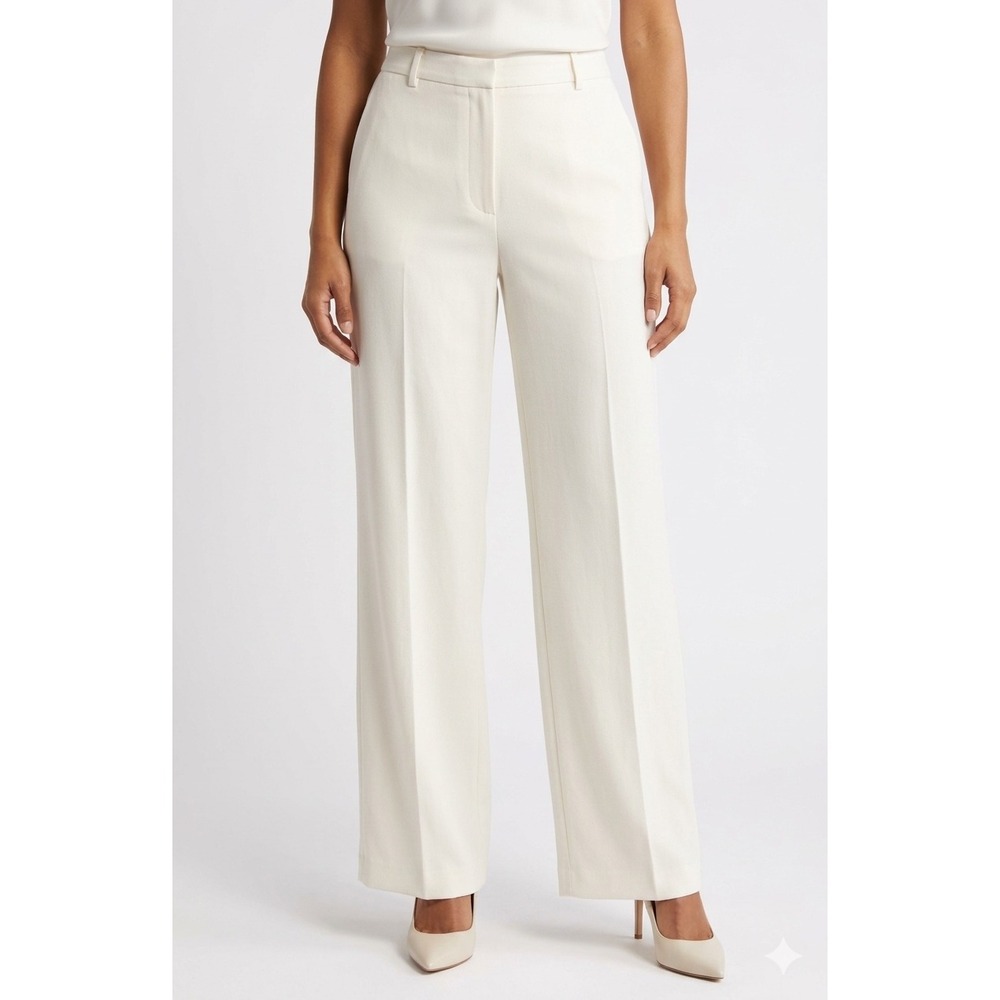 Lauren Ralph Lauren Womens 14 Silk Wide Leg Trousers Ascot Pearl Cream New